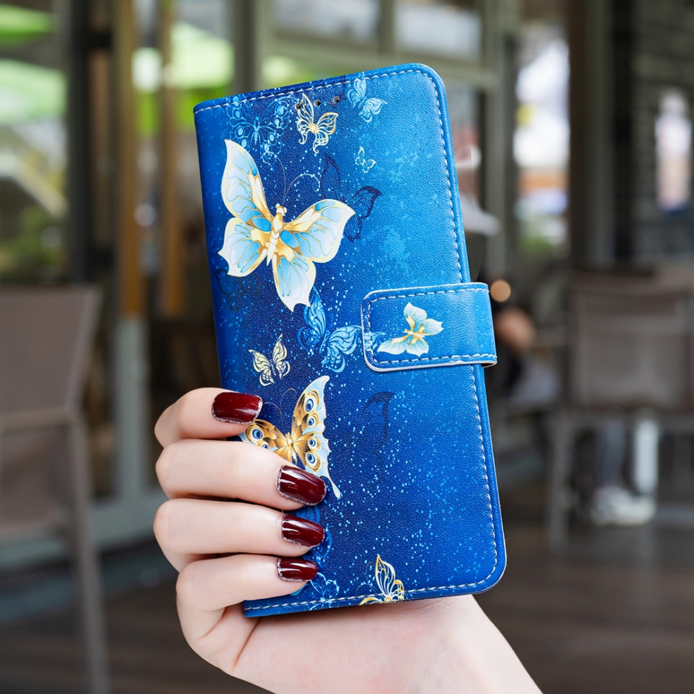Print knížkové pouzdro na mobil Xiaomi Redmi 17 4G/5G - světlemodří motýli