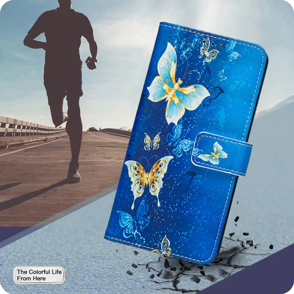 Print knížkové pouzdro na mobil Xiaomi Redmi 17 4G/5G - světlemodří motýli