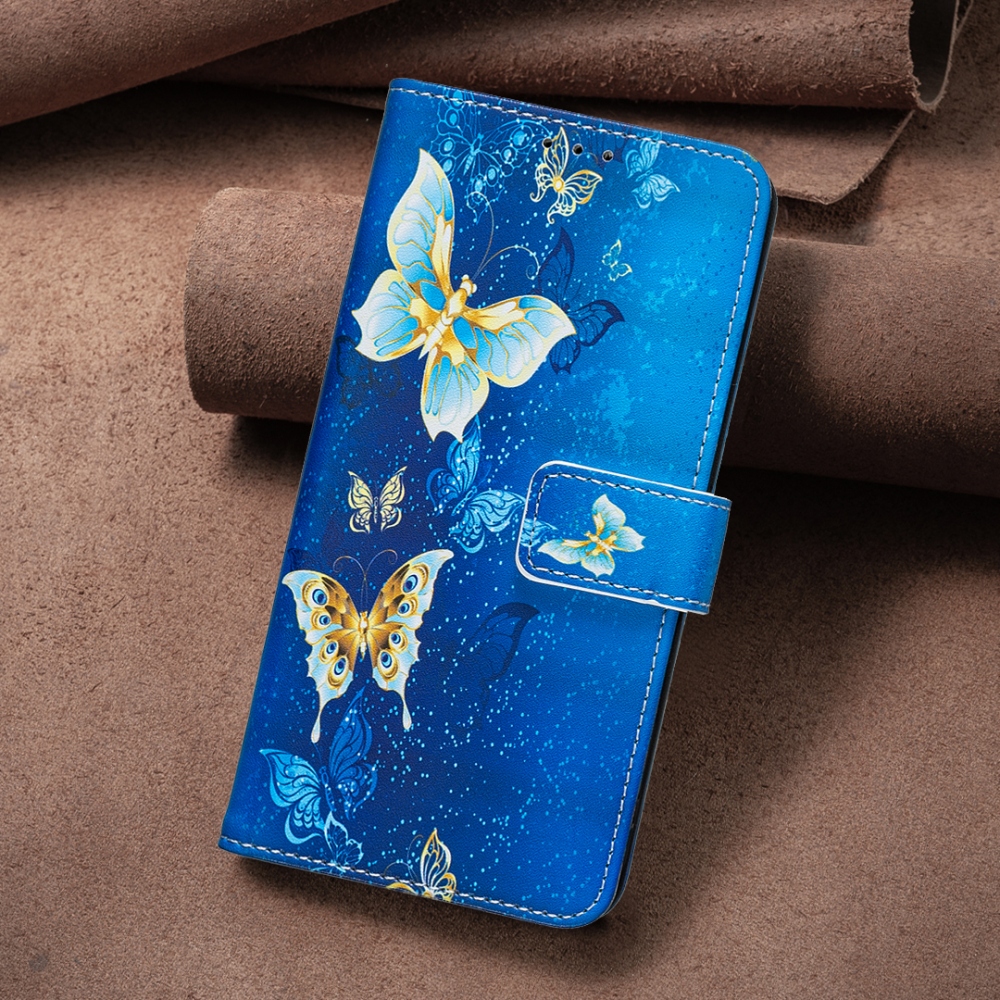 Print knížkové pouzdro na mobil Xiaomi Redmi 17 4G/5G - světlemodří motýli