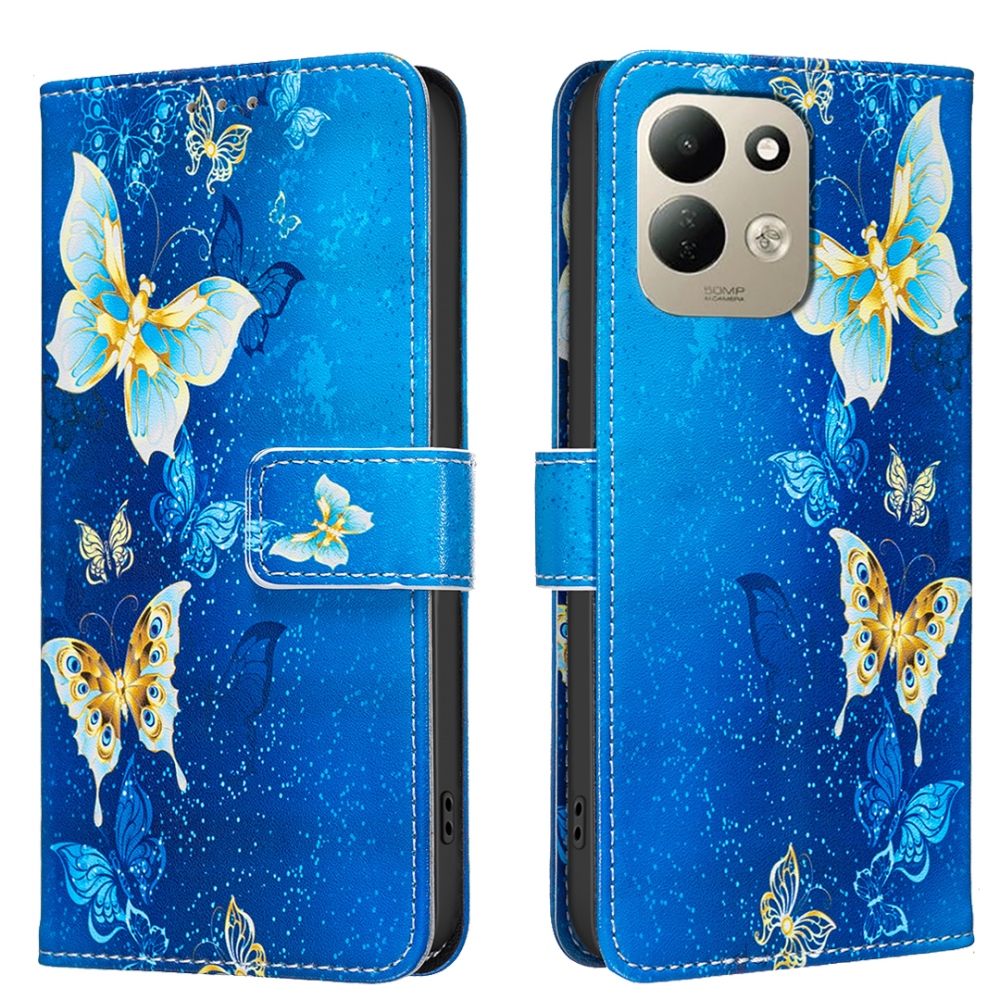 Print knížkové pouzdro na mobil Xiaomi Redmi 17 4G/5G - světlemodří motýli