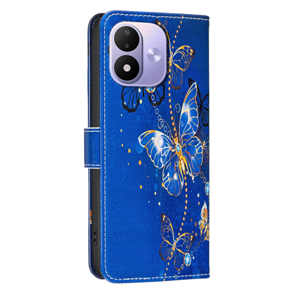 Print knížkové pouzdro na mobil Xiaomi Redmi Note 17 4G/5G - modrozlatí motýli