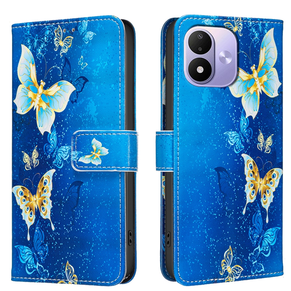Print knížkové pouzdro na mobil Xiaomi Redmi Note 17 4G/5G - světlemodří motýli