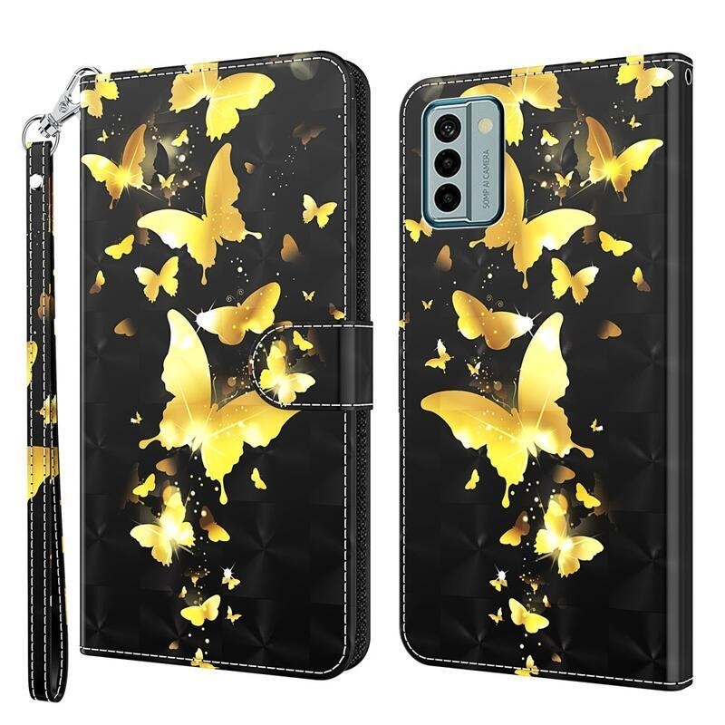 Print knížkové pouzdro na Nokia G22 - zlatí motýli