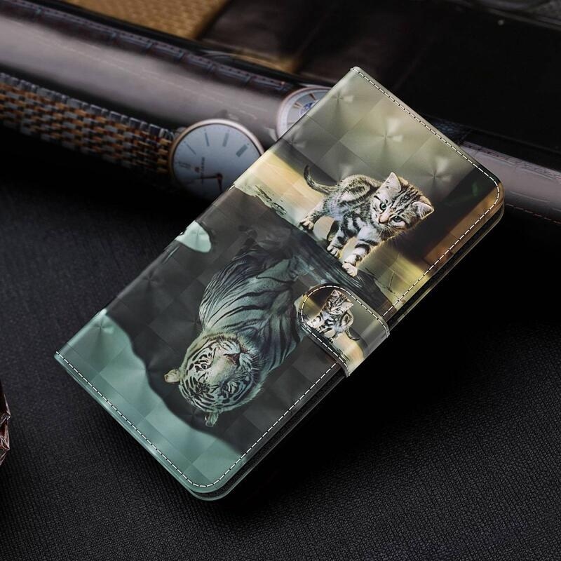 Print knížkové pouzdro na Samsung Galaxy A54 5G - kočka a odraz tygra