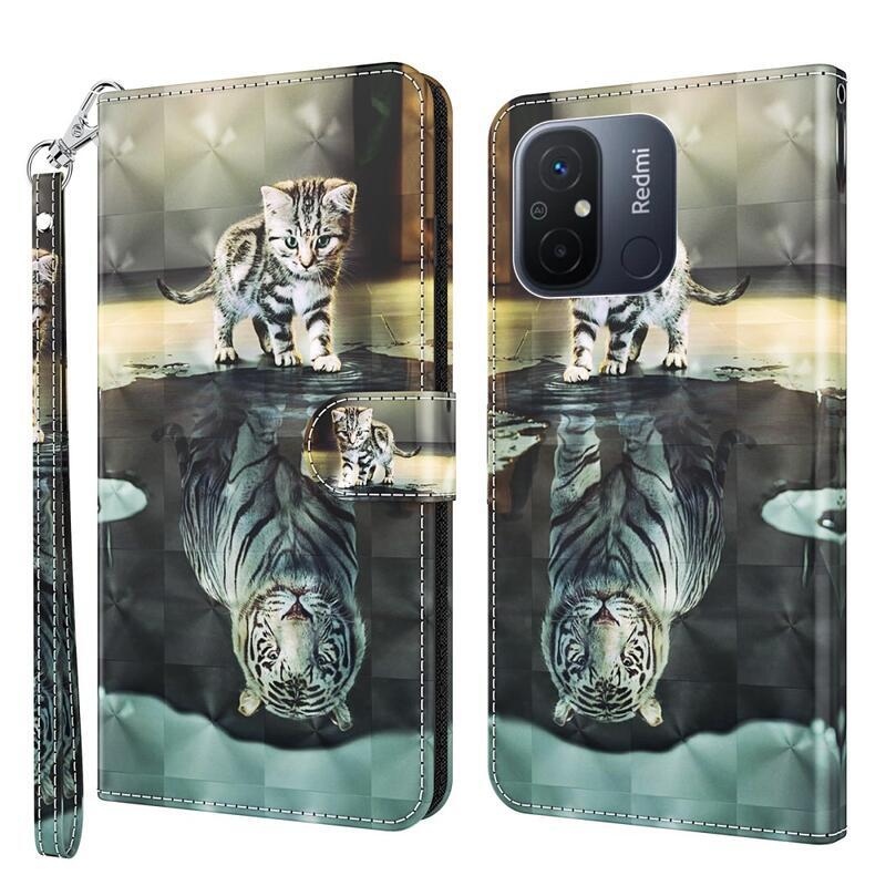 Print knížkové pouzdro na Xiaomi Redmi 12C - kočka a odraz tygra