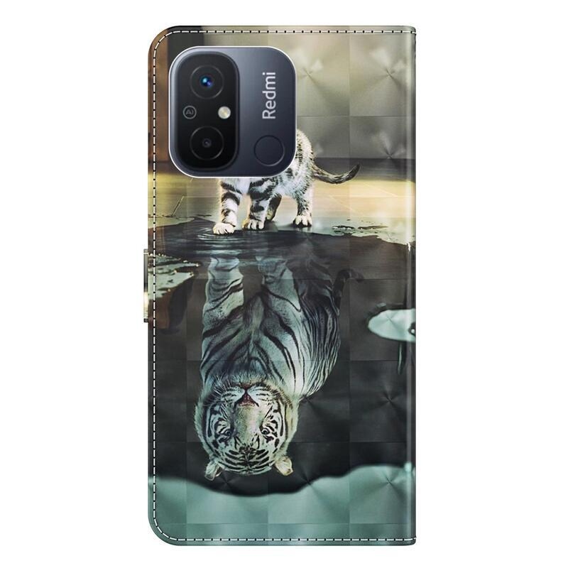 Print knížkové pouzdro na Xiaomi Redmi 12C - kočka a odraz tygra