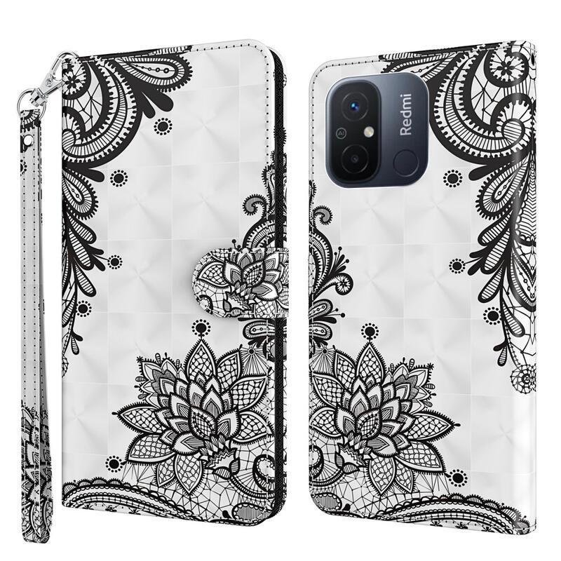 Print knížkové pouzdro na Xiaomi Redmi 12C - krajkový květ