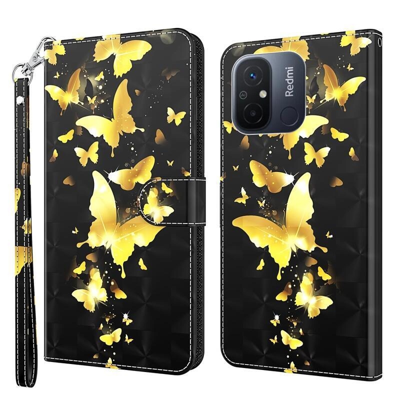 Print knížkové pouzdro na Xiaomi Redmi 12C - zlatí motýli