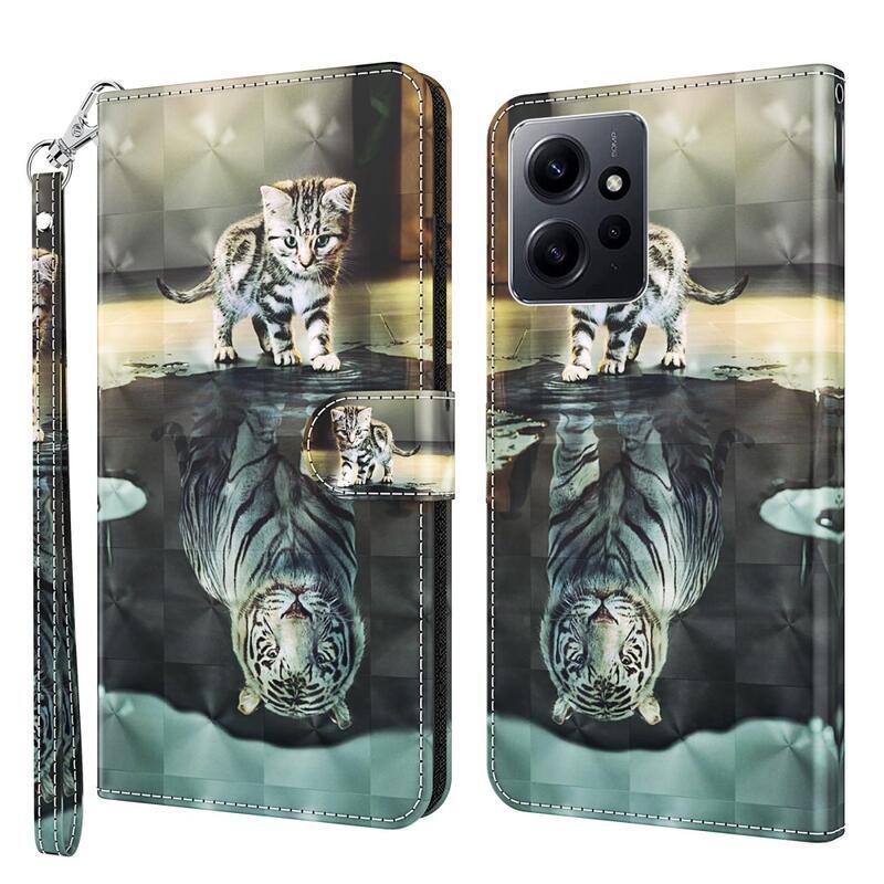 Print knížkové pouzdro na Xiaomi Redmi Note 12 4G - kočka a odraz tygra