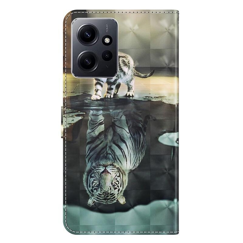 Print knížkové pouzdro na Xiaomi Redmi Note 12 4G - kočka a odraz tygra