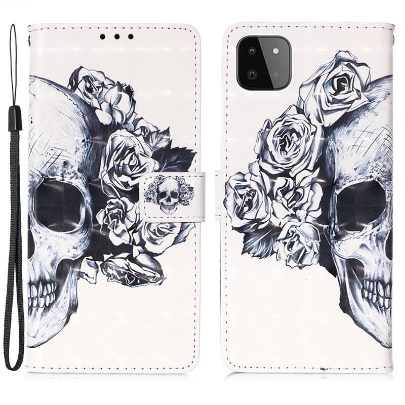 Print peněženkové pouzdro na mobil Samsung Galaxy A22 5G - lebka a růže