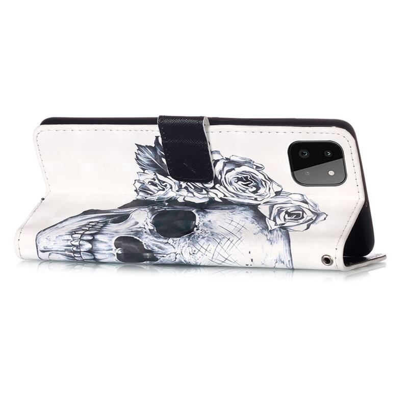 Print peněženkové pouzdro na mobil Samsung Galaxy A22 5G - lebka a růže