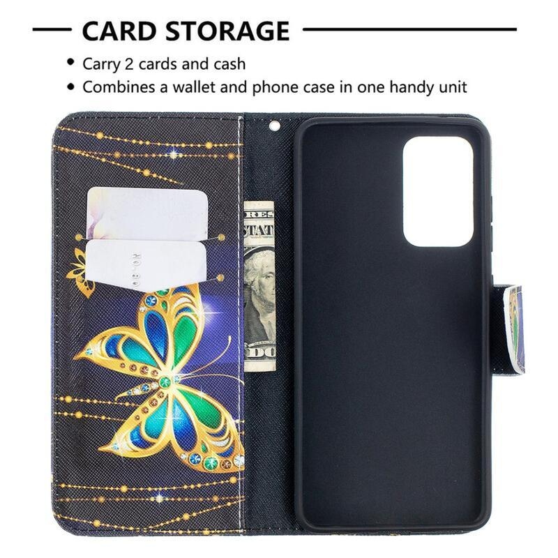 Print peněženkové pouzdro na mobil Samsung Galaxy A52 5G/4G/A52s 5G - diamantový motýl