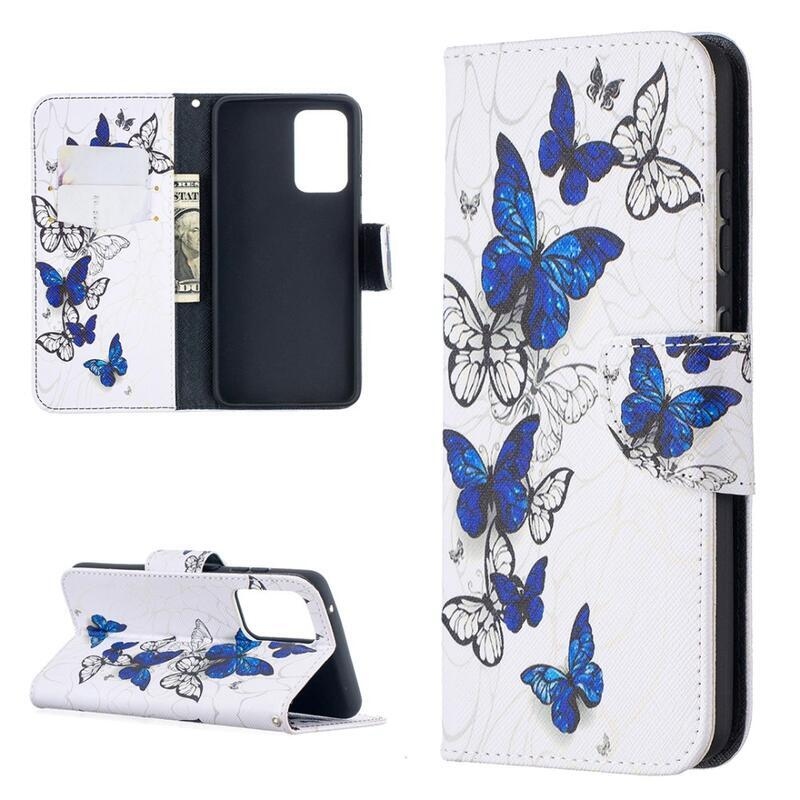 Print peněženkové pouzdro na mobil Samsung Galaxy A52 5G/4G/A52s 5G - modří motýli