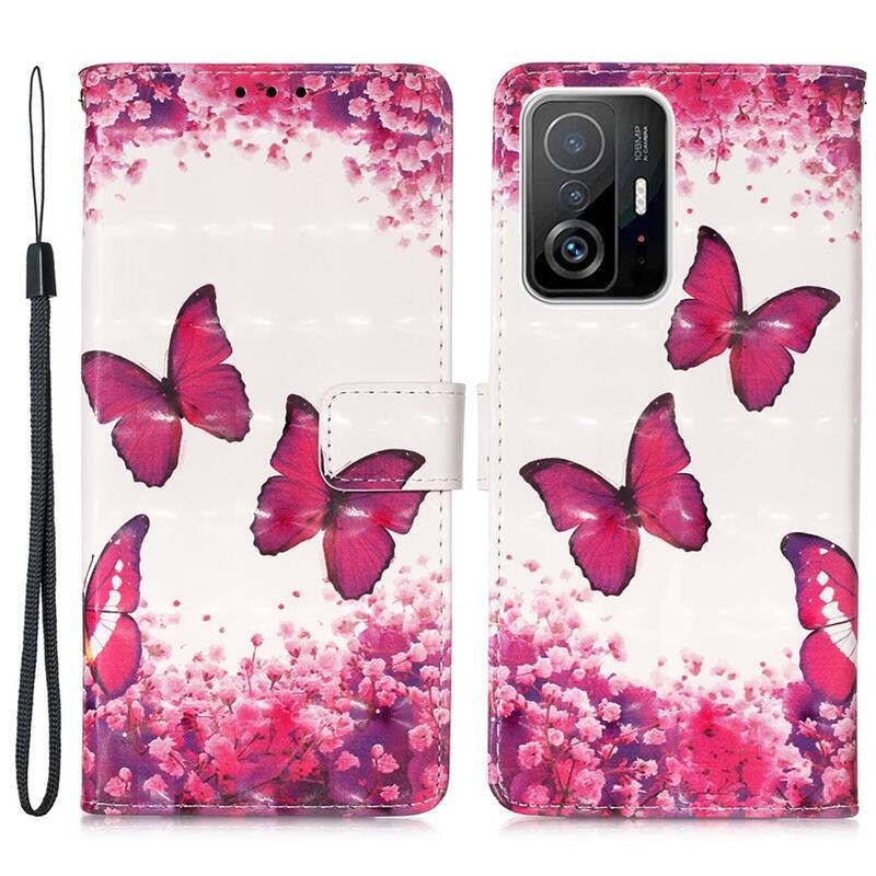Print peněženkové pouzdro na mobil Xiaomi 11T/11T Pro - růžoví motýli