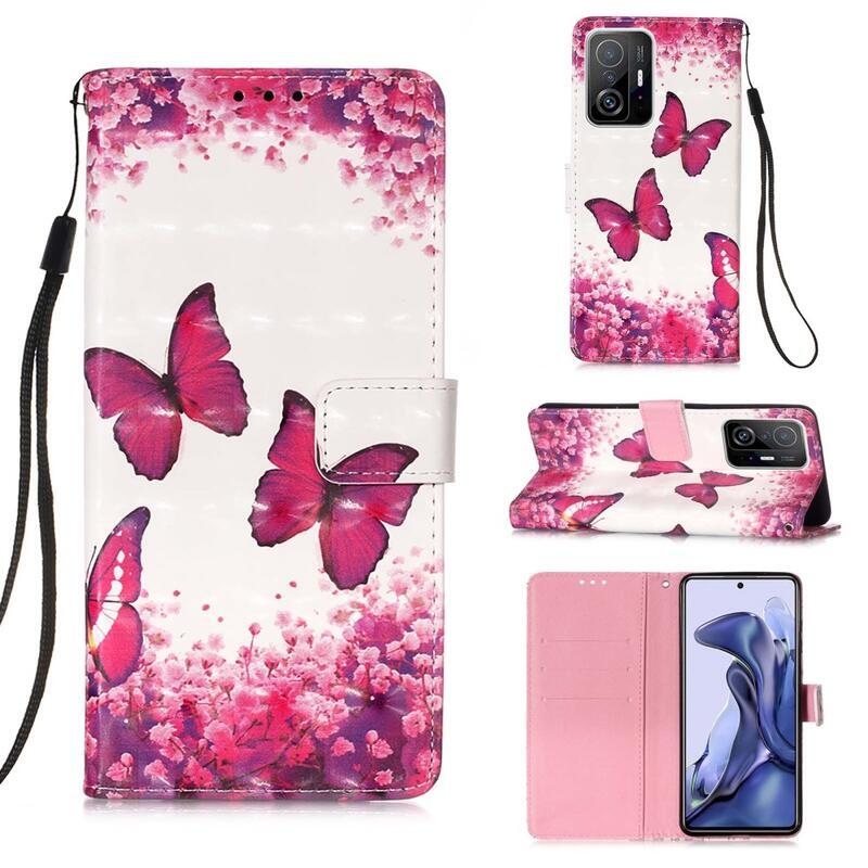 Print peněženkové pouzdro na mobil Xiaomi 11T/11T Pro - růžoví motýli