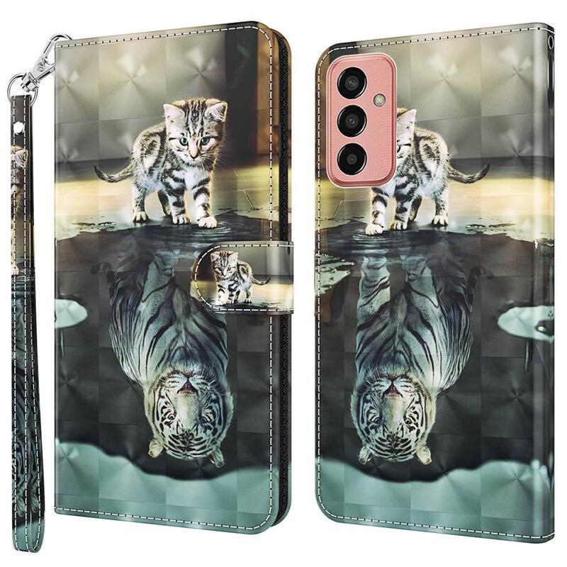 Print peněženkové pouzdro na Samsung Galaxy M13 - kočka a odraz tygra