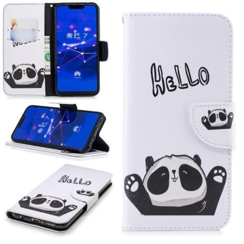Print PU kožené peněženkové pouzdro na mobil Huawei Mate 20 Lite - hello panda