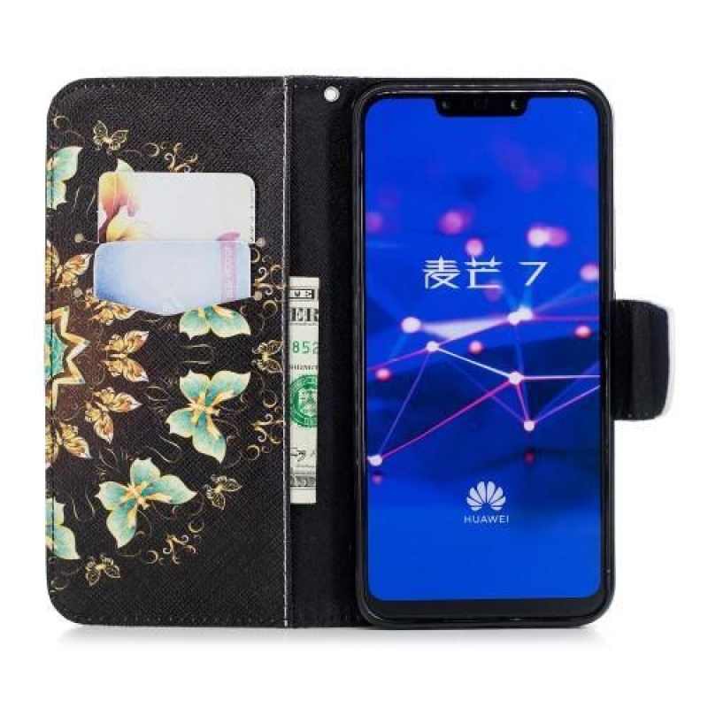 Print PU kožené peněženkové pouzdro na mobil Huawei Mate 20 Lite - motýlci
