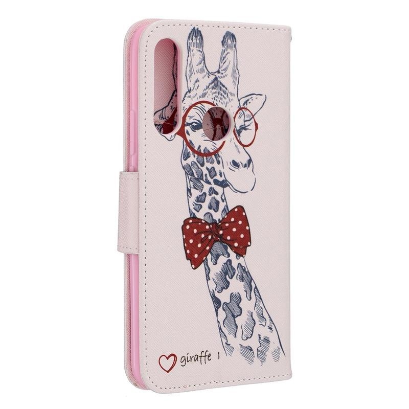 Print PU kožené peněženkové pouzdro na mobil Huawei P Smart Z/Honor 9X - žirafa s brýlemi