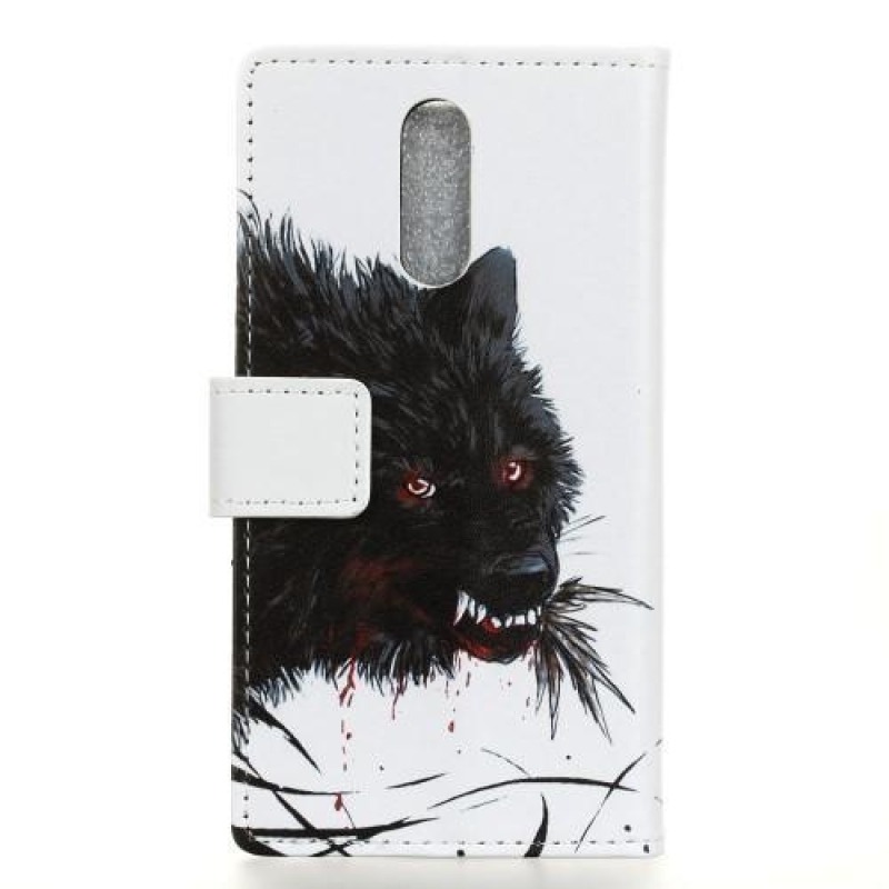 Print PU kožené peněženkové pouzdro na mobil Nokia 7.1 - krvavý vlk