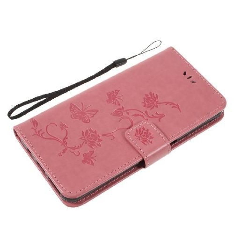 Print PU kožené peněženkové pouzdro na mobil Samsung Galaxy A7 (2018) - růžové