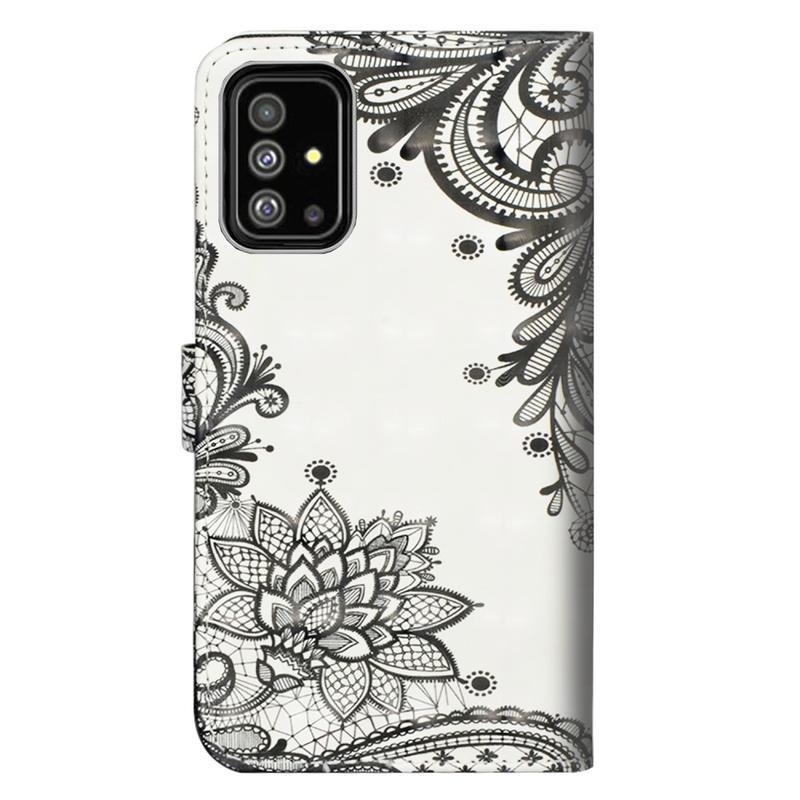 Print PU kožené peněženkové pouzdro pro mobil Samsung Galaxy A51 - krajková květina