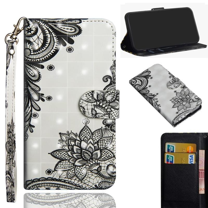Print PU kožené peněženkové pouzdro pro mobil Samsung Galaxy A51 - krajková květina