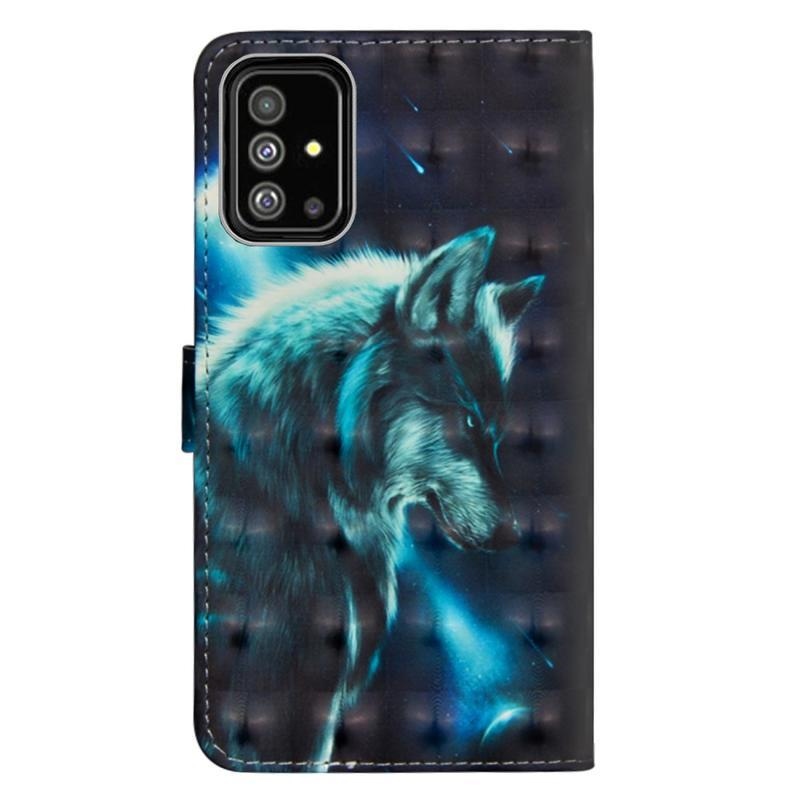 Print PU kožené peněženkové pouzdro pro mobil Samsung Galaxy A51 - vlk