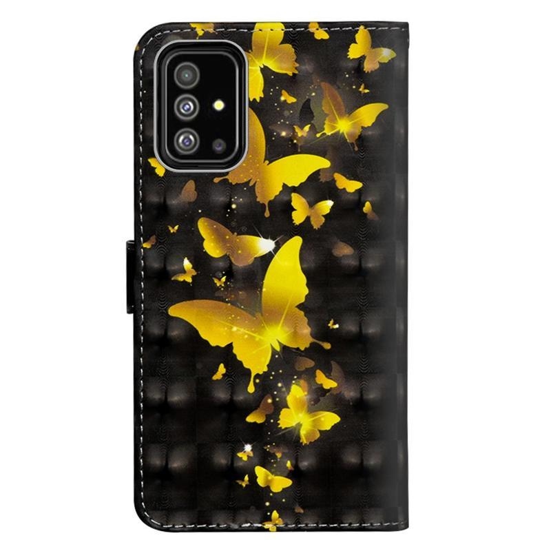 Print PU kožené peněženkové pouzdro pro mobil Samsung Galaxy A51 - zlatí motýli