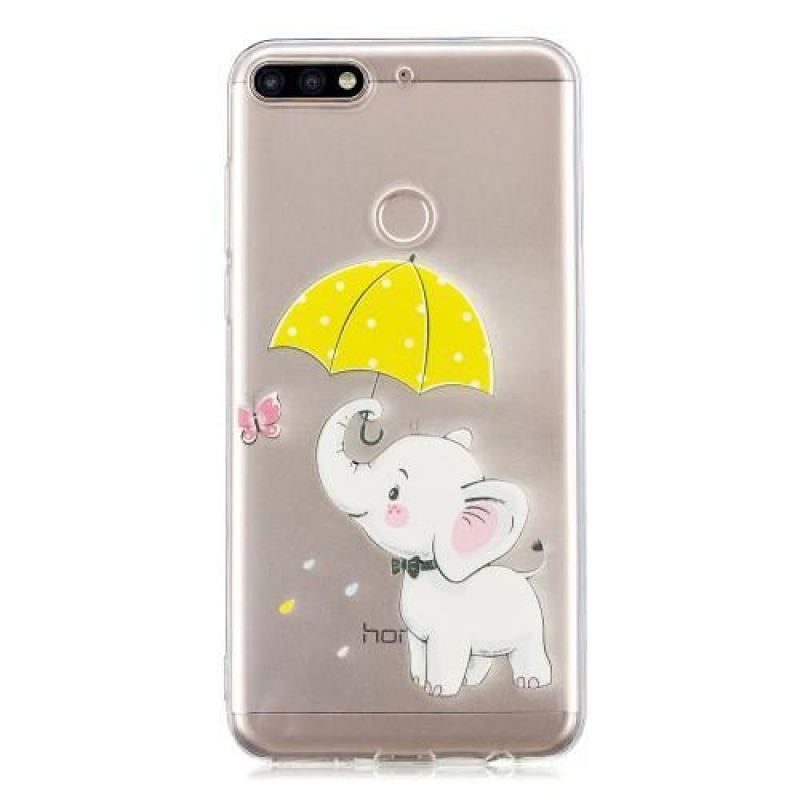 Print silikonový obal pro Honor 7C a Huawei Y7 Prime (2018) - sloník s deštníkem