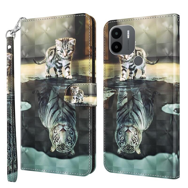 Printy peněženkové pouzdro na mobil Xiaomi Redmi A1+/A2+ - kočka a odraz tygra
