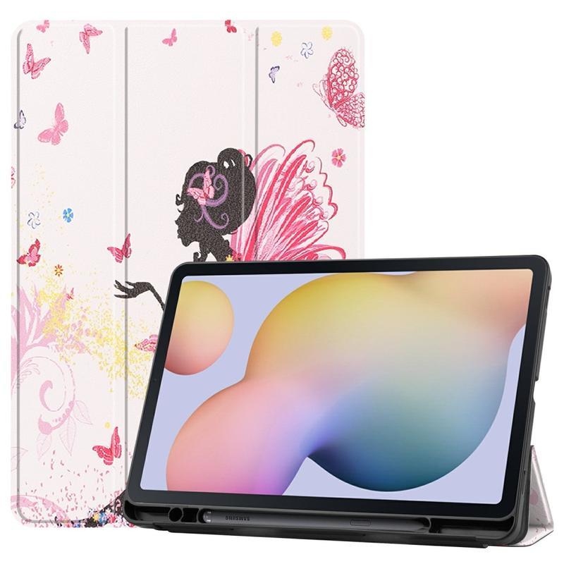 Printy polohovatelné PU kožené pouzdro na tablet Samsung Galaxy Tab S7 - dívka a motýli