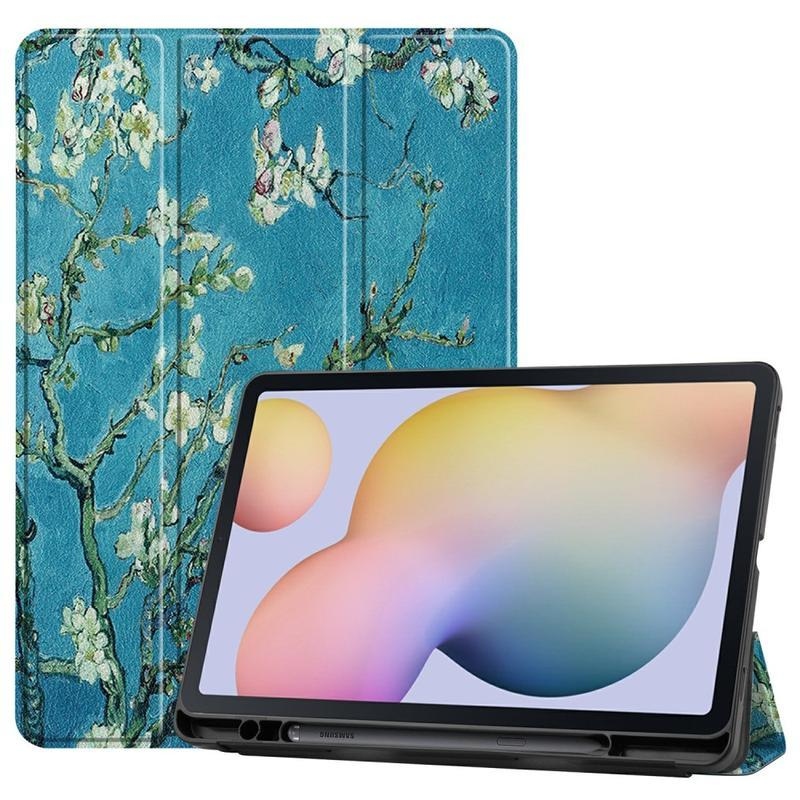 Printy polohovatelné PU kožené pouzdro na tablet Samsung Galaxy Tab S7 - strom s květy