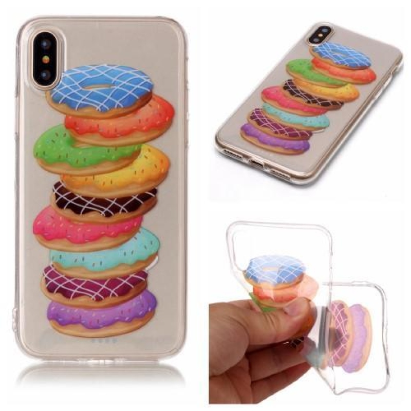 Printy průhledný gelový obal na iPhone X - donutky - průhledný