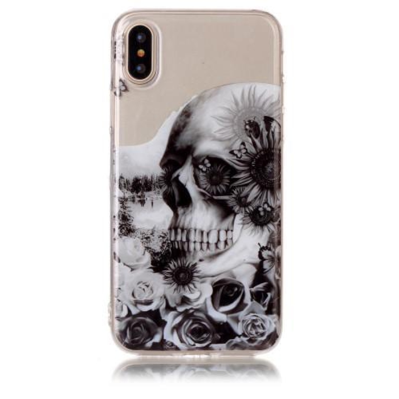 Printy průhledný gelový obal na iPhone X - lebka - průhledný