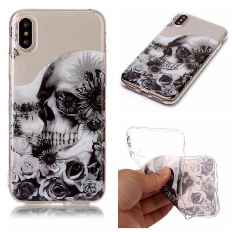 Printy průhledný gelový obal na iPhone X - lebka - průhledný
