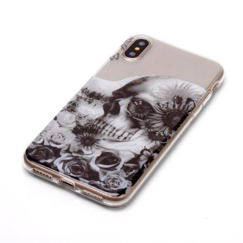 Printy průhledný gelový obal na iPhone X - lebka - průhledný
