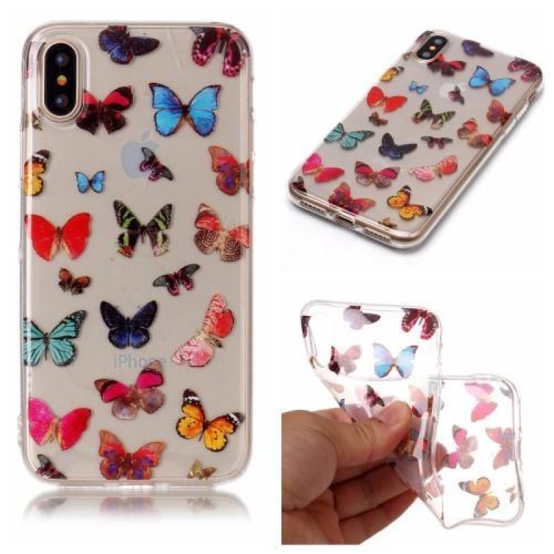 Printy průhledný gelový obal na iPhone X - motýlkové - průhledný