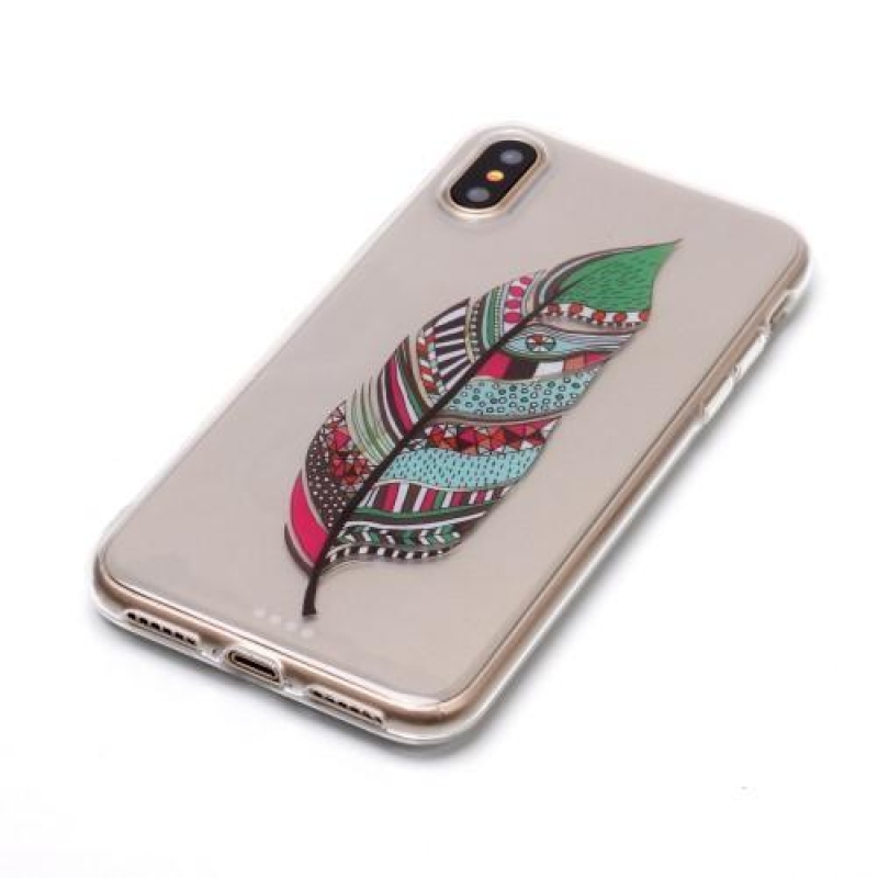 Printy průhledný gelový obal na iPhone X - pírko - průhledný