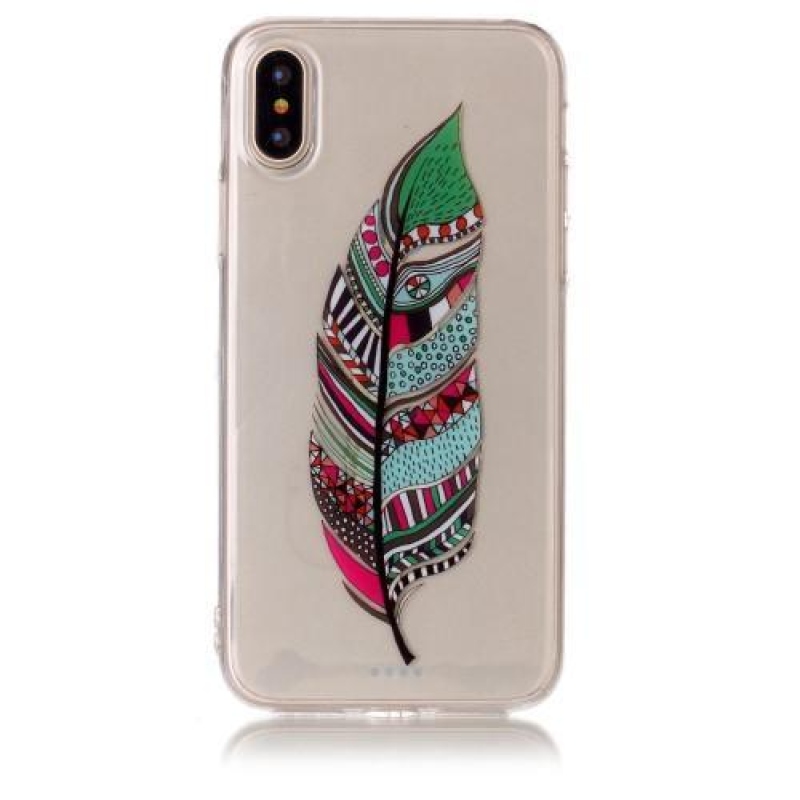 Printy průhledný gelový obal na iPhone X - pírko - průhledný