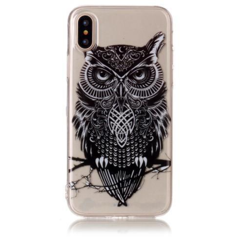Printy průhledný gelový obal na iPhone X - sova - průhledný