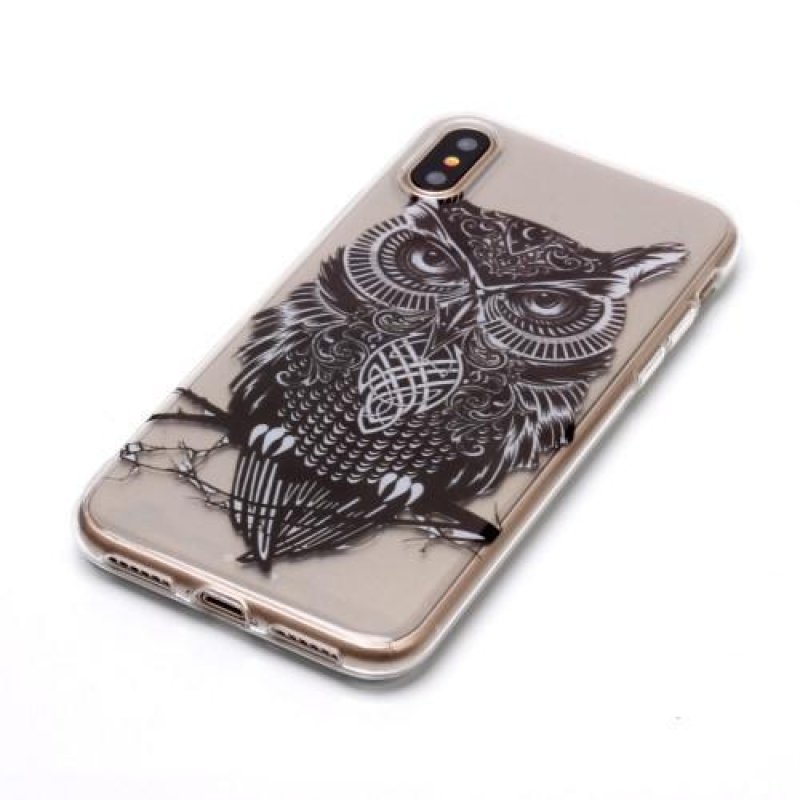 Printy průhledný gelový obal na iPhone X - sova - průhledný