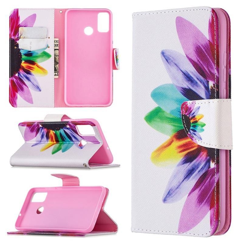 Printy PU kožené peněženkové pouzdro na mobil Honor 9X Lite - barevný květ