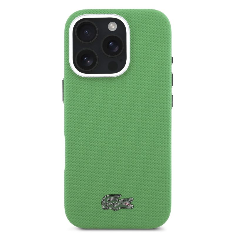 Lacoste PVC Iconic Petit Pique Metal Logo MagSafe Zadní Kryt pro iPhone 16 Pro Estragon Green