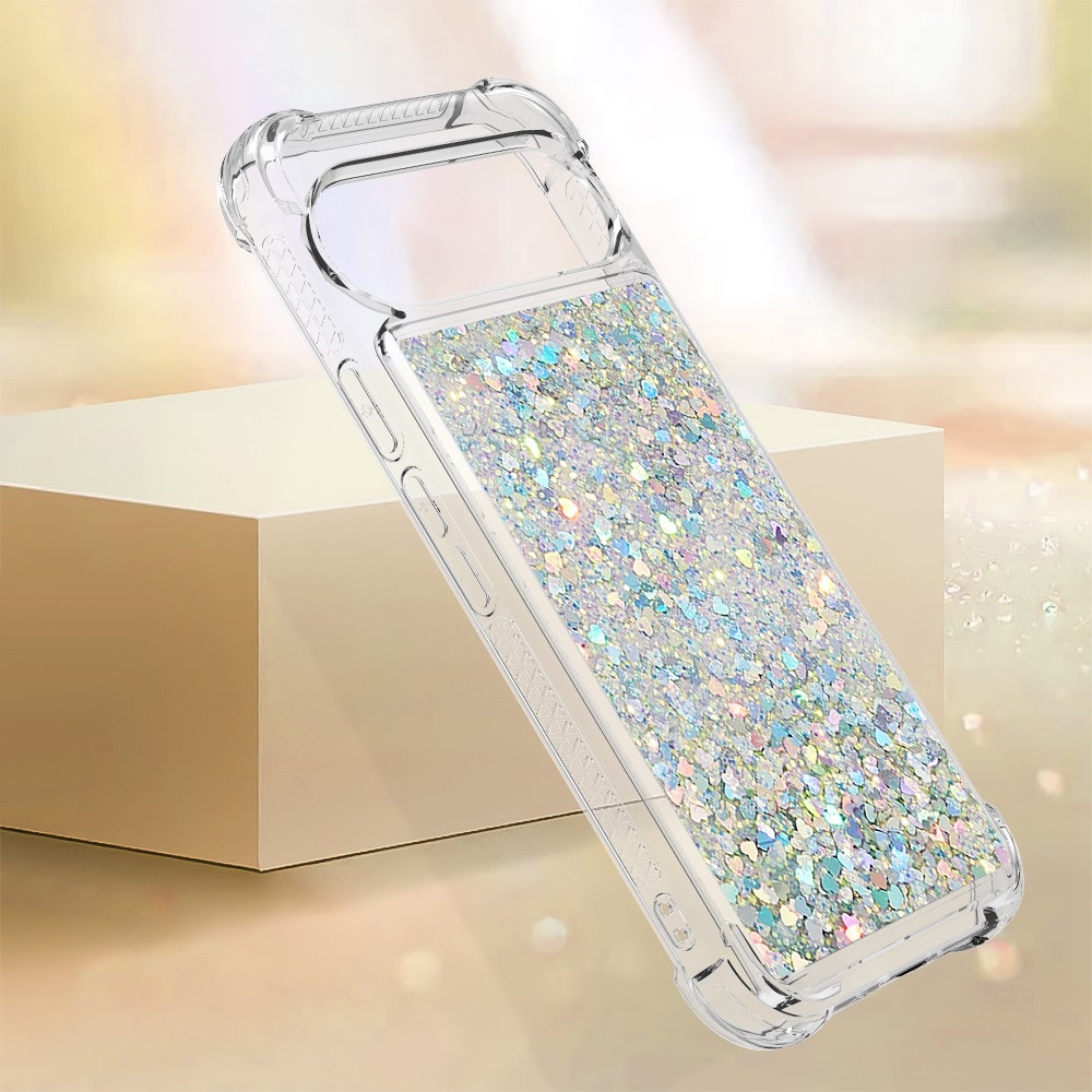 Glitter přesýpací gelový obal na Google Pixel 10 Pro/Pixel 10 - stříbrný/srdíčka
