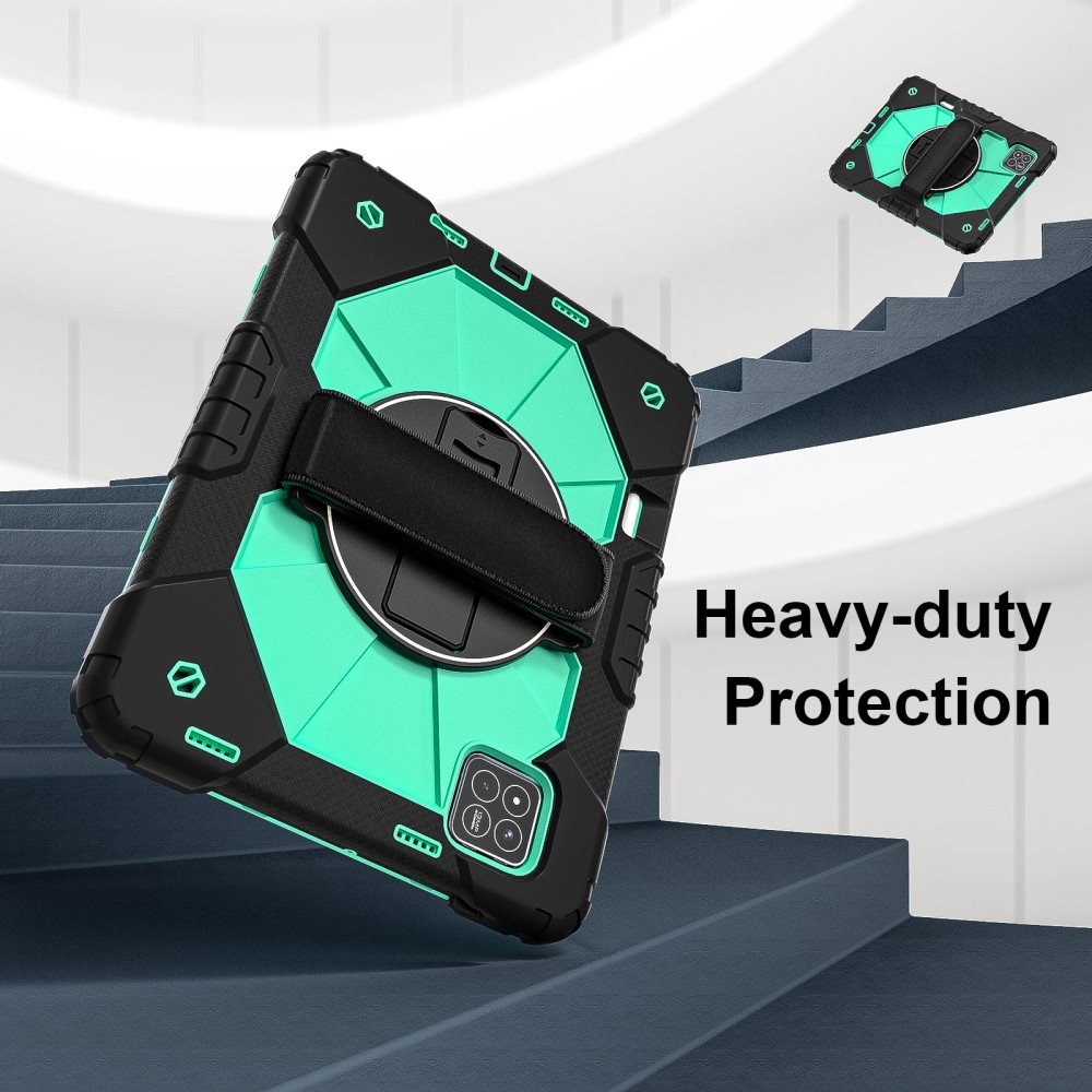 Strap odolný kryt s držákem na ruku a ramenním popruhem na Xiaomi Pad 7/7 Pro - černý/modrozelený