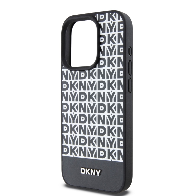 DKNY PU Leather Repeat Pattern Bottom Stripe MagSafe Zadní Kryt pro iPhone 13 Pro Black
