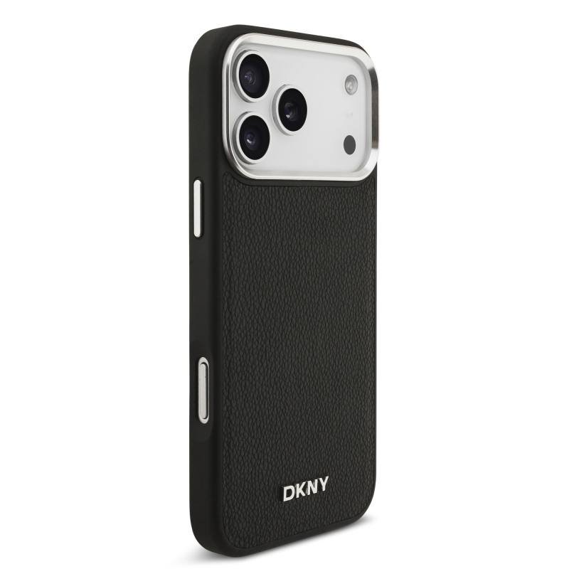 DKNY PU Leather Metal Logo Wrist Chain MagSafe Zadní Kryt pro iPhone 17 Pro Max Black