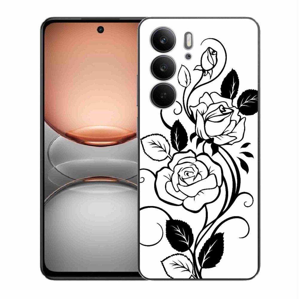 Gelový kryt mmCase na Realme C75 - černobílá růže